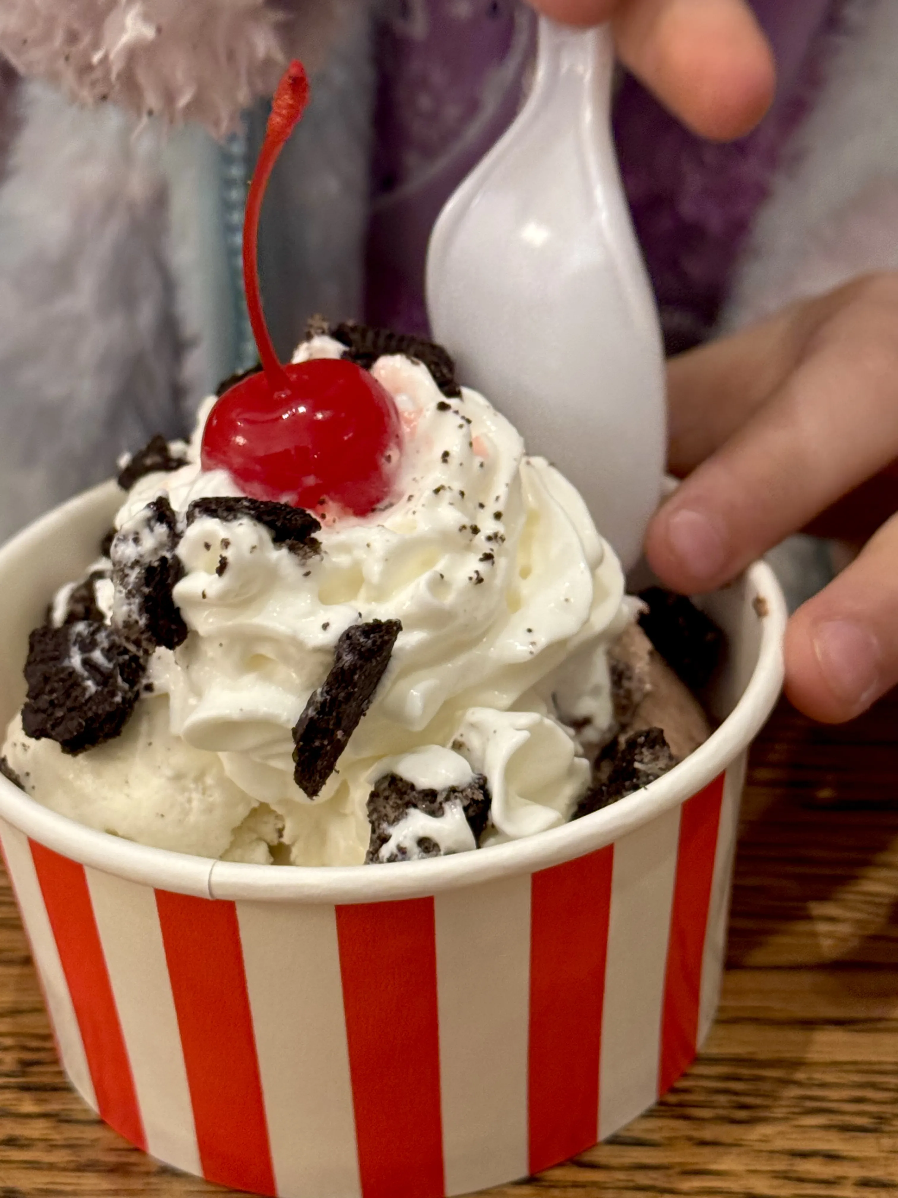 Fresh waffle cone being made at Sweet Sundaes